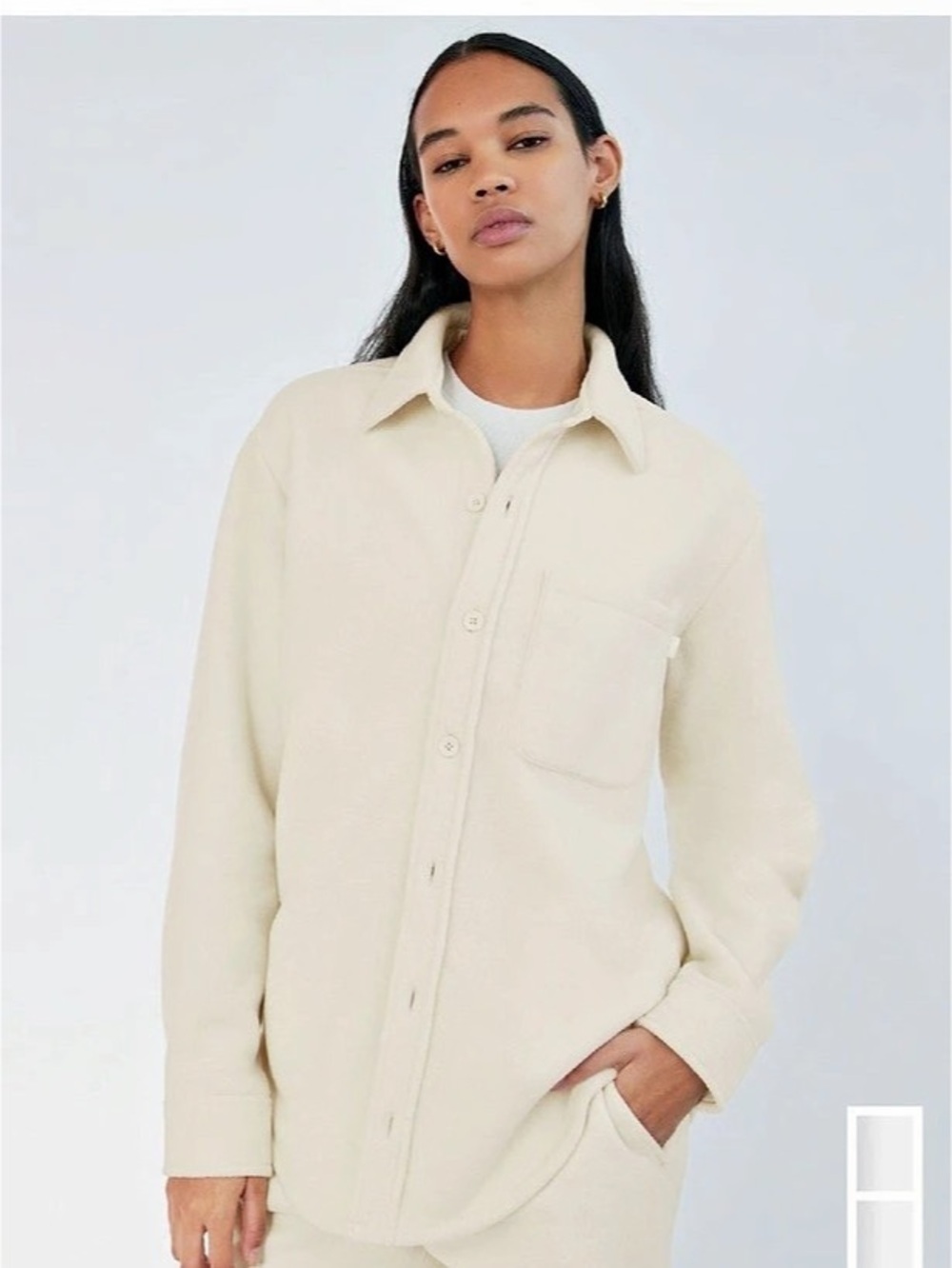 Aritzia TNA Polair Shirt Jacket Fleece Shirt Jacket in White Size 1 Like New